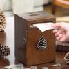 Countertop Cuboid Piggy Bank Wooden Retro Mini Money Bank with Lock for Kids and Adults,Handmade with Carving Coin Bank 7.5in Toy (Color : B) view 4