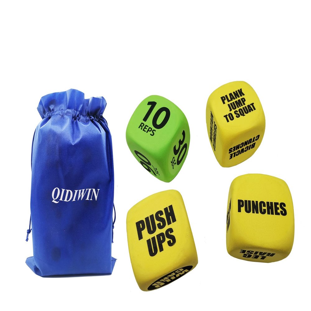Qidiwin Exercise Foam Dices with Storage Bag-Workout Dice Six-Sided Fitness Dice, Perfect Exercise & Fitness Accessories for Home Workout Group Fitness & Exercise Classes
