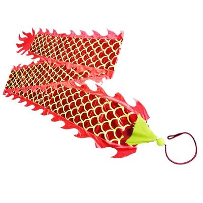 DSJUGGLING 3D Dragon Poi with 340g Weighted Ball & 1.1 Meters Swing Rope - Silk Flowy Shaking & Flinging Chinese Golden Dragon Ribbon Streamer + Travel Bag! (10 Meters (32.8FT), Golden Red Dragon)
