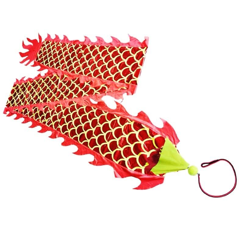 DSJUGGLING 3D Dragon Poi with 340g Weighted Ball & 1.1 Meters Swing Rope - Silk Flowy Shaking & Flinging Chinese Golden Dragon Ribbon Streamer + Travel Bag! (10 Meters (32.8FT), Golden Red Dragon)