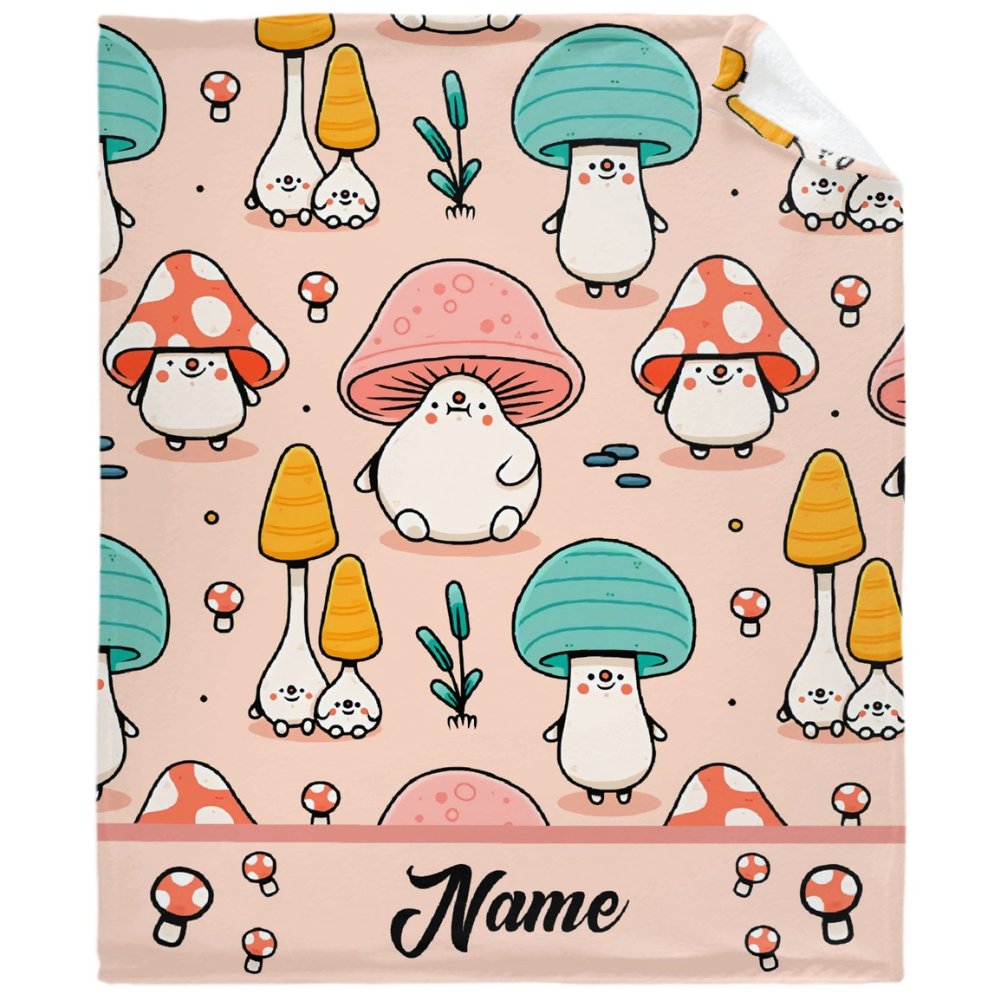 Atthadassi Cute Mushroom Head Custom Personalised Baby Blankets, Fleece Blankets 120"x90" with Names