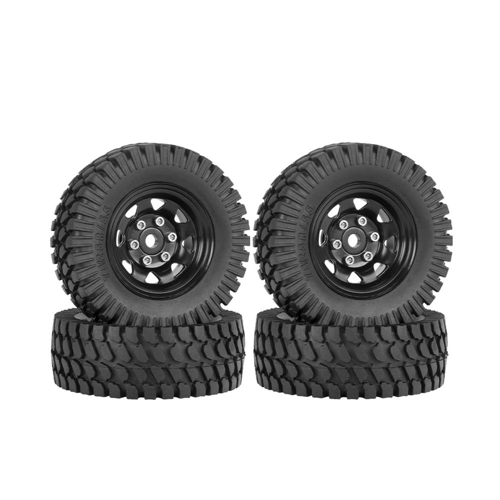 LAFEINA 78mm RC Tyre and Wheel Set, 1.55 inch Beadlock Alloy Rim and Tire for 1:10 RC Crawler Car Tamiya CC01 CC02 LC70 MST JIMNY AX90069 D90 TF2 (A Black)