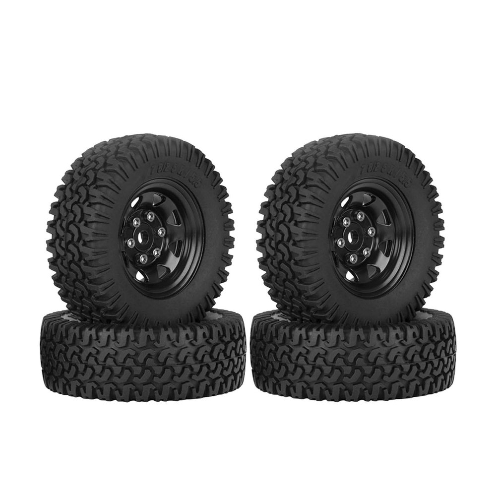 LAFEINA 78mm RC Tyre and Wheel Set, 1.55 inch Beadlock Alloy Rim and Tire for 1:10 RC Crawler Car Tamiya CC01 CC02 LC70 MST JIMNY AX90069 D90 TF2 (B Black)