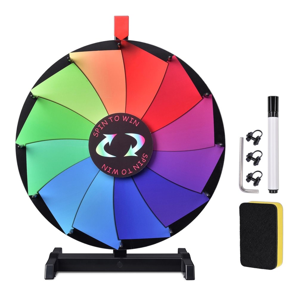 WinSpin 18 Inch Heavy Duty Prize Wheel - 12 Slots Color Tabletop Carnival Games Roulette Wheel - Spinner with Dry Erase Marker Board Games for Trade Show, Carnival, Parties and Outdoor Events