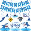 28 Pieces Shark Party Supplies Set Includes 12 Hanging Swirls Shark Happy Birthday Banner 12 Hanging Cutouts 3 Birthday Honeycomb Centerpiece for Party Decorations view 1