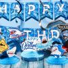 28 Pieces Shark Party Supplies Set Includes 12 Hanging Swirls Shark Happy Birthday Banner 12 Hanging Cutouts 3 Birthday Honeycomb Centerpiece for Party Decorations view 4