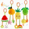 KAKIBLIN Baby Hanging Rattle Toys, 4 Pack Car Seat Stroller Toys Soft Squeaky Toy for Baby Newborn Infant Car Crib Travel Activity with Teether for Boys Girls, Toys for 0 3 6 9 12 Months, Fruits-A view 1