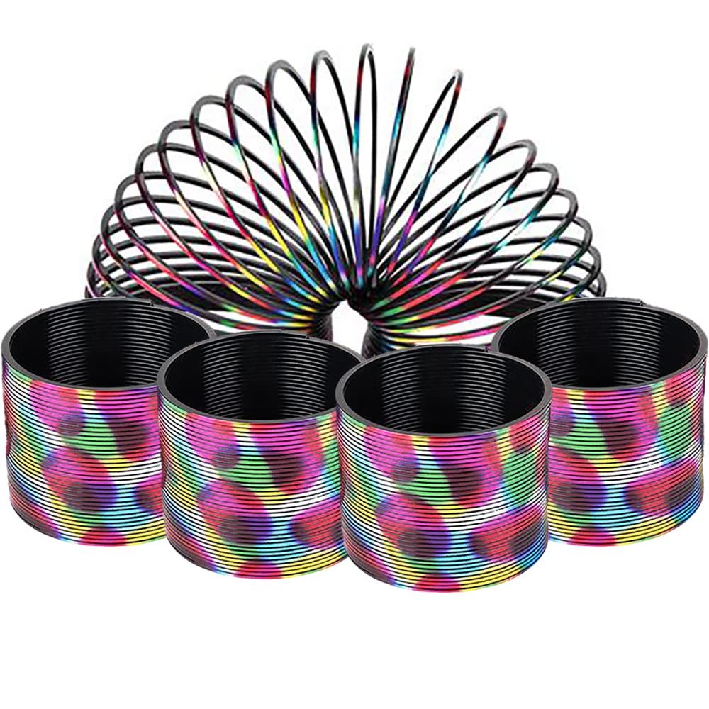 The Dreidel Company Metallic Coil Spring, Rainbow Magic Springy Toy for Kids, Party Favor, Birthday Parties, Carnival Prizes, Goody Bag Filler, 3" (4-Pack)
