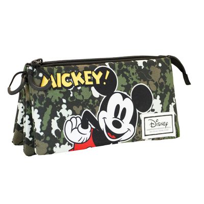 Disney Mickey Mouse Surprise Triple Fan Pencil Case, Military Green, 23 x 11 cm, Army Green, Talla nica, Triple Pencil Case Fan Surprise