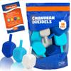 Zion Judaica Hanukkah Dreidels Multi Blue, White Medium Size Dridels Bulk Plastic Drydlech Hebrew Letters and English Transliteration Includes Traditional Chanukah Game Guide Ziplock Bag Hanuka Fun view 1