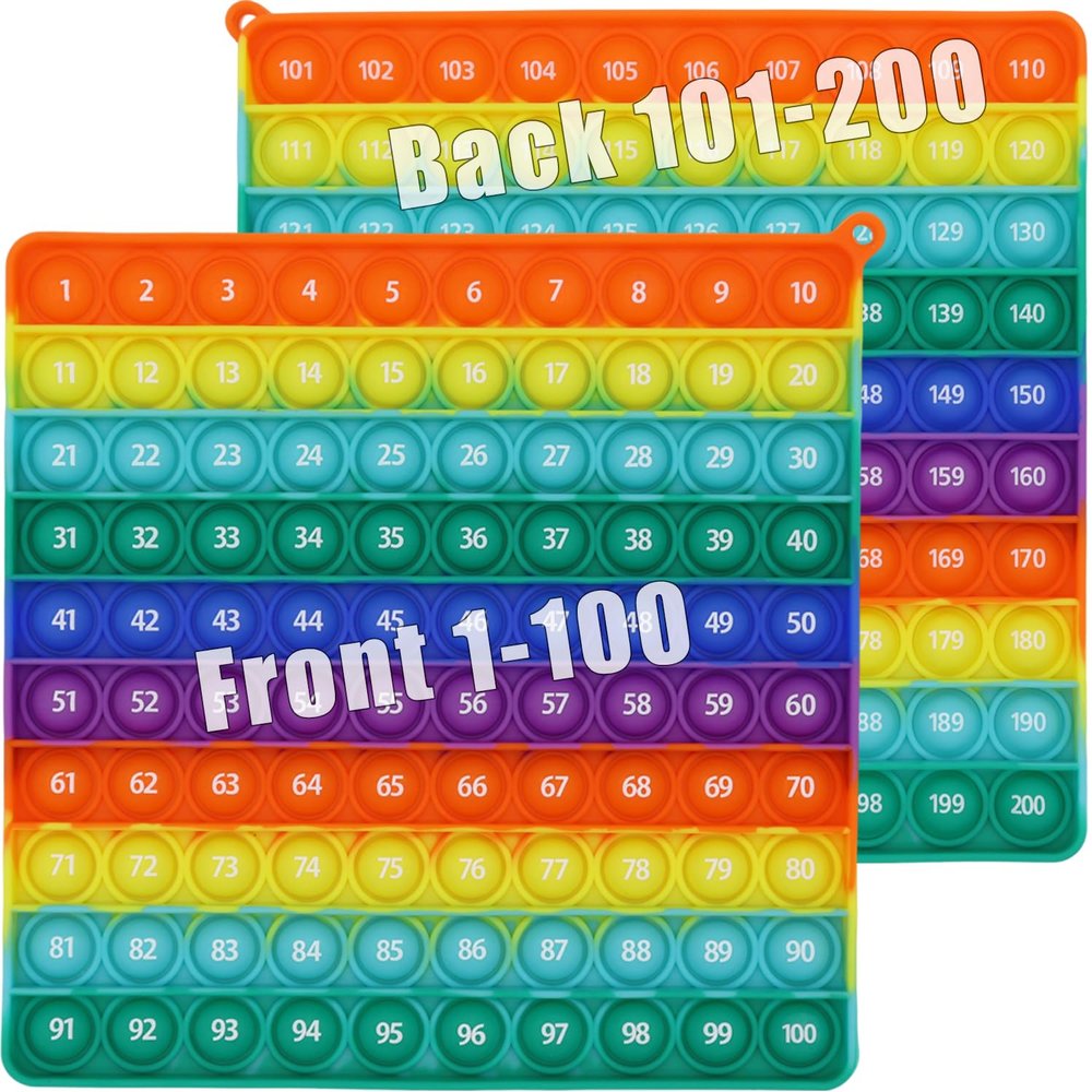 Double Side 1 100 200 Popper, Chart Pop, 200 Poper with Numbers, Square Popper for Elementary, Fidget Sensory Toy, Montessori Educational Gift for Kindergarten Classroom Kids 3 4 5 Year Old