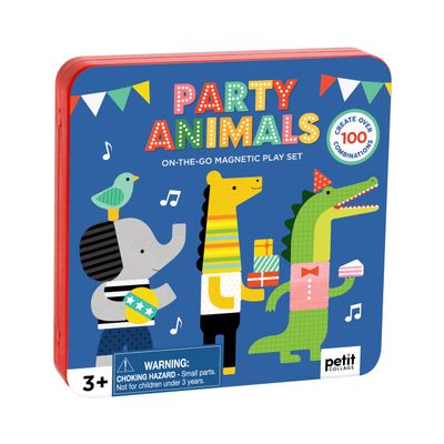 Petit Collage Magnetic Play Set, Party Animals Mix & Match Magnetic Game Board, Ideal for Ages 3+ Includes 2 Magnetic Scenes and Over 25 Magnet Pieces, Ideal Travel Activity for Kids