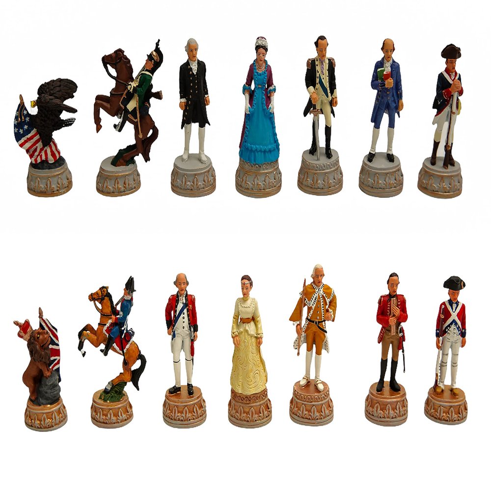 American Revolutionary War of Independence Hand Painted Luxury Pewter Chessmen