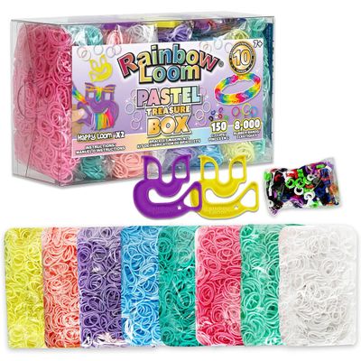Rainbow Loom Treasure Box Pastel Edition, 8,000 Rubber Bands in 8 Different Pastel Colors, and a BONUS of 2 Happy Looms, Great Activities for Boys and Girls 7+