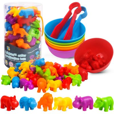 GKDOMS Counting Animals Toys Matching Game with Sorting Bowls Preschool Learning Activities Montessori Sensory Toy for Math Color Sorting, Party Favors Birthday Valentine's Gifts for Toddlers