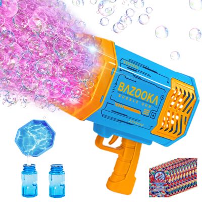 Bubble Gun Bazooka Machine with Solution - 69 Holes Blaster for Outdoor Summer Toy, Party Favors - Blue Christmas Bubble Maker Blowers for Kids