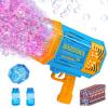 Bubble Gun Bazooka Machine with Solution - 69 Holes Blaster for Outdoor Summer Toy, Party Favors - Blue Christmas Bubble Maker Blowers for Kids view 1