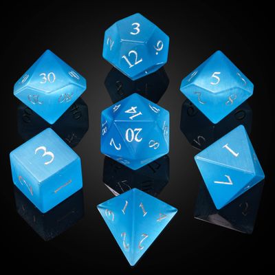 UDIXI Gemstone DND Dice Set 7PCS Stone D&D Polyhedral Dice Set for RPG Tabletop Games (Blue Cat's Eye)