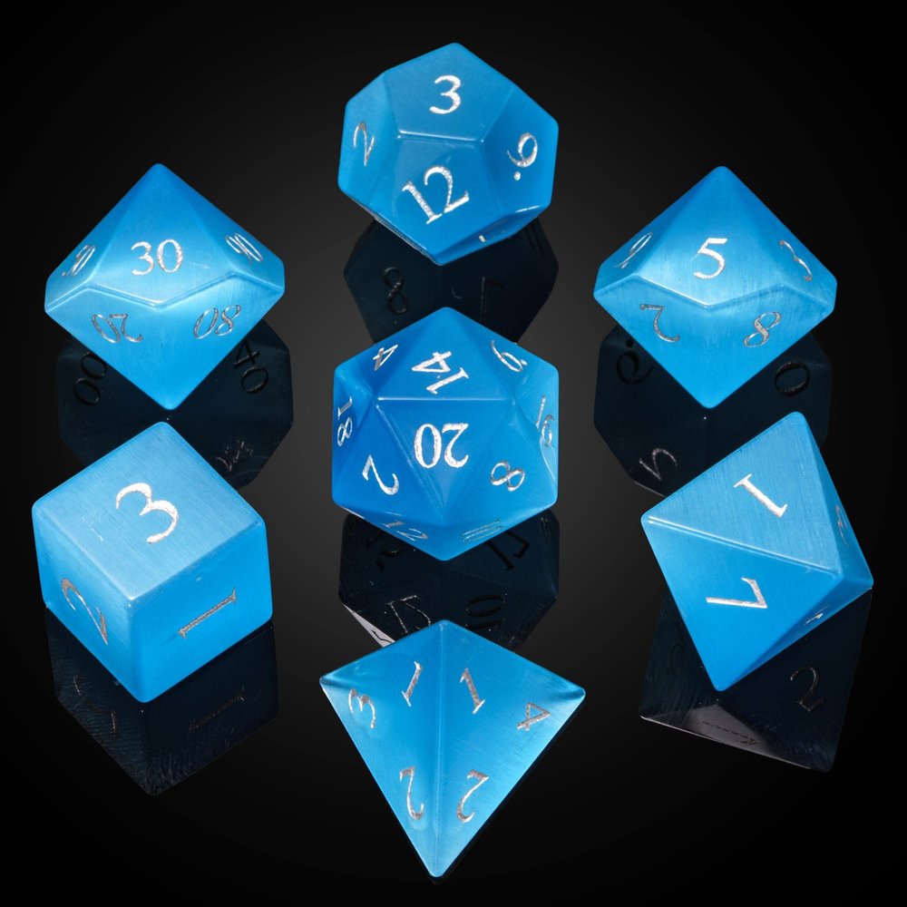 UDIXI Gemstone DND Dice Set 7PCS Stone D&D Polyhedral Dice Set for RPG Tabletop Games (Blue Cat's Eye)