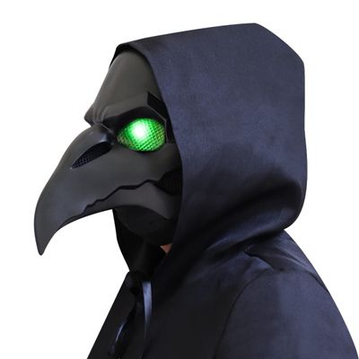 CAFELE Steampunk Plague Doctor Bird Mask with LED Light, Retro Long Nose Beak Cosplay Halloween Masquerade Costume Prop (Green Led)
