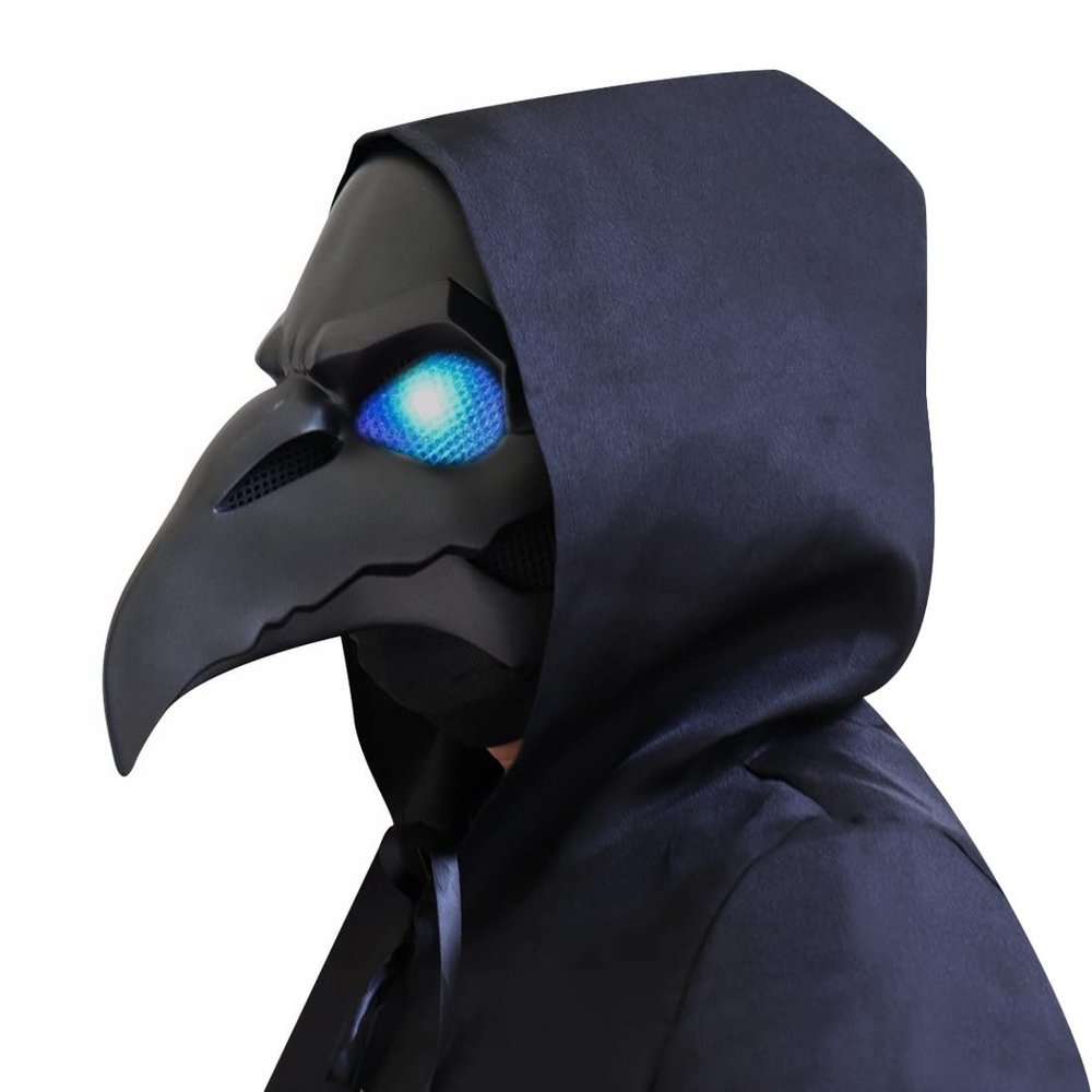 CAFELE Steampunk Plague Doctor Bird Mask with LED Light, Retro Long Nose Beak Cosplay Mask Halloween Masquerade Costume Props (Blue Led)