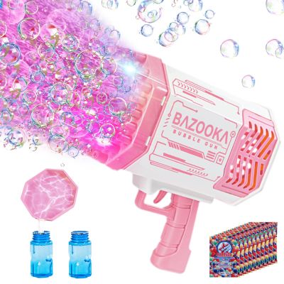 Bubble Gun, Bazooka Bubble Machine Gun, Bubble Blaster Gun with Bubble Solution, 69 Holes Bubble Bazooka Gun Outdoor Summer Toy Party Favors for Kids Pink Christmas Bubble Maker Blowers