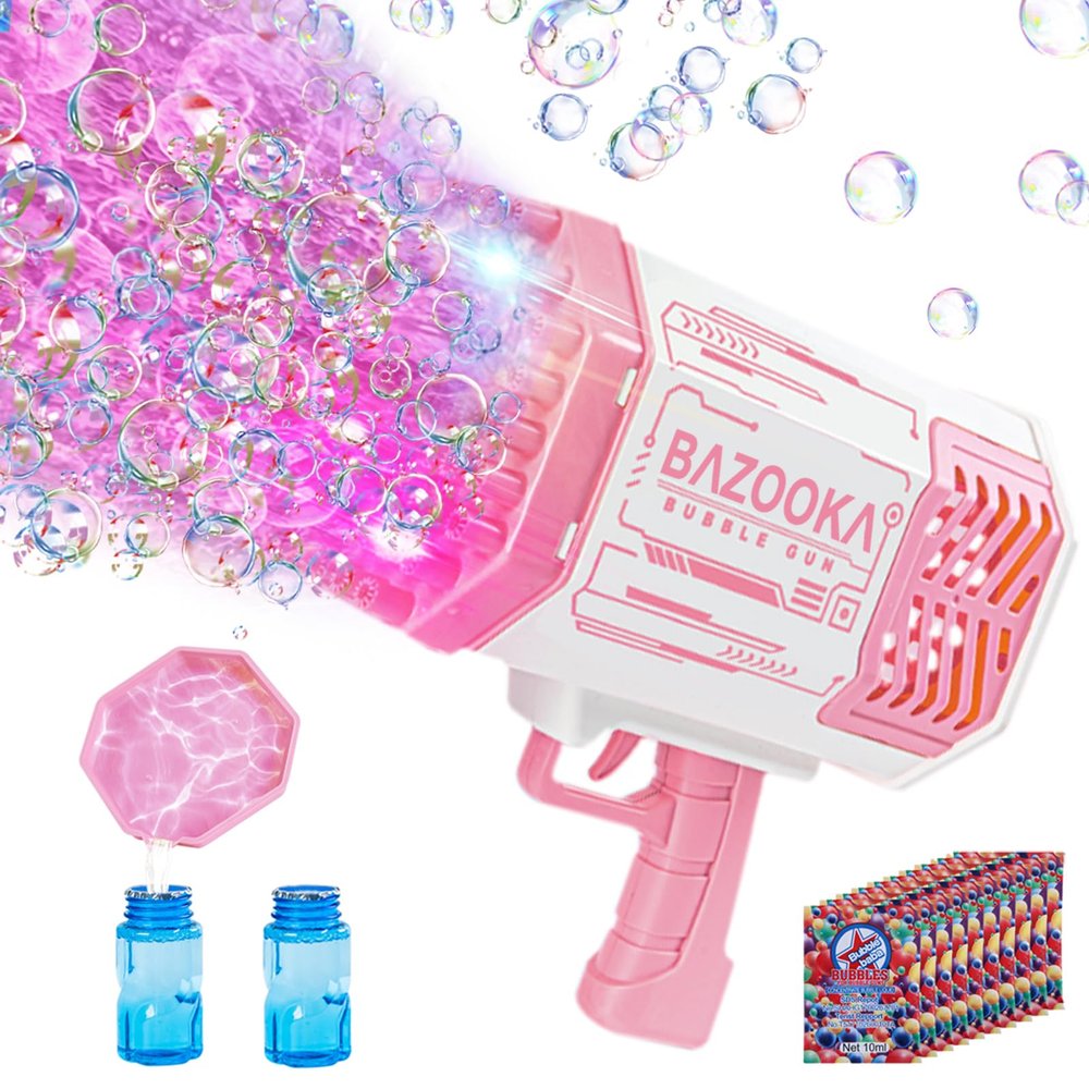 Bubble Gun, Bazooka Bubble Machine Gun, Bubble Blaster Gun with Bubble Solution, 69 Holes Bubble Bazooka Gun Outdoor Summer Toy Party Favors for Kids Pink Christmas Bubble Maker Blowers
