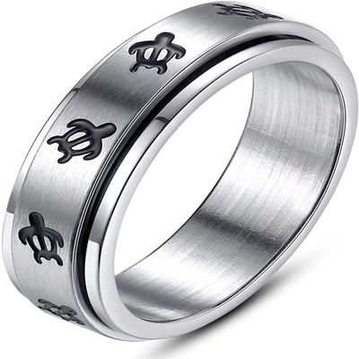 Fuqimanman2020 Sea Turtle Spinner Band Ring Anxiety Relief Fidget Anti Stress Rings Stainless Steel Enamel Relieving for Women Men Couple Hawaiian Beach Animal Jewelry-Steel 9