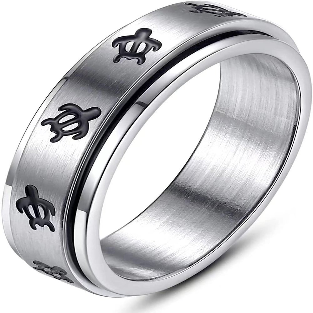 Fuqimanman2020 Sea Turtle Spinner Band Ring Anxiety Relief Fidget Anti Stress Rings Stainless Steel Enamel Relieving for Women Men Couple Hawaiian Beach Animal Jewelry-Steel 9