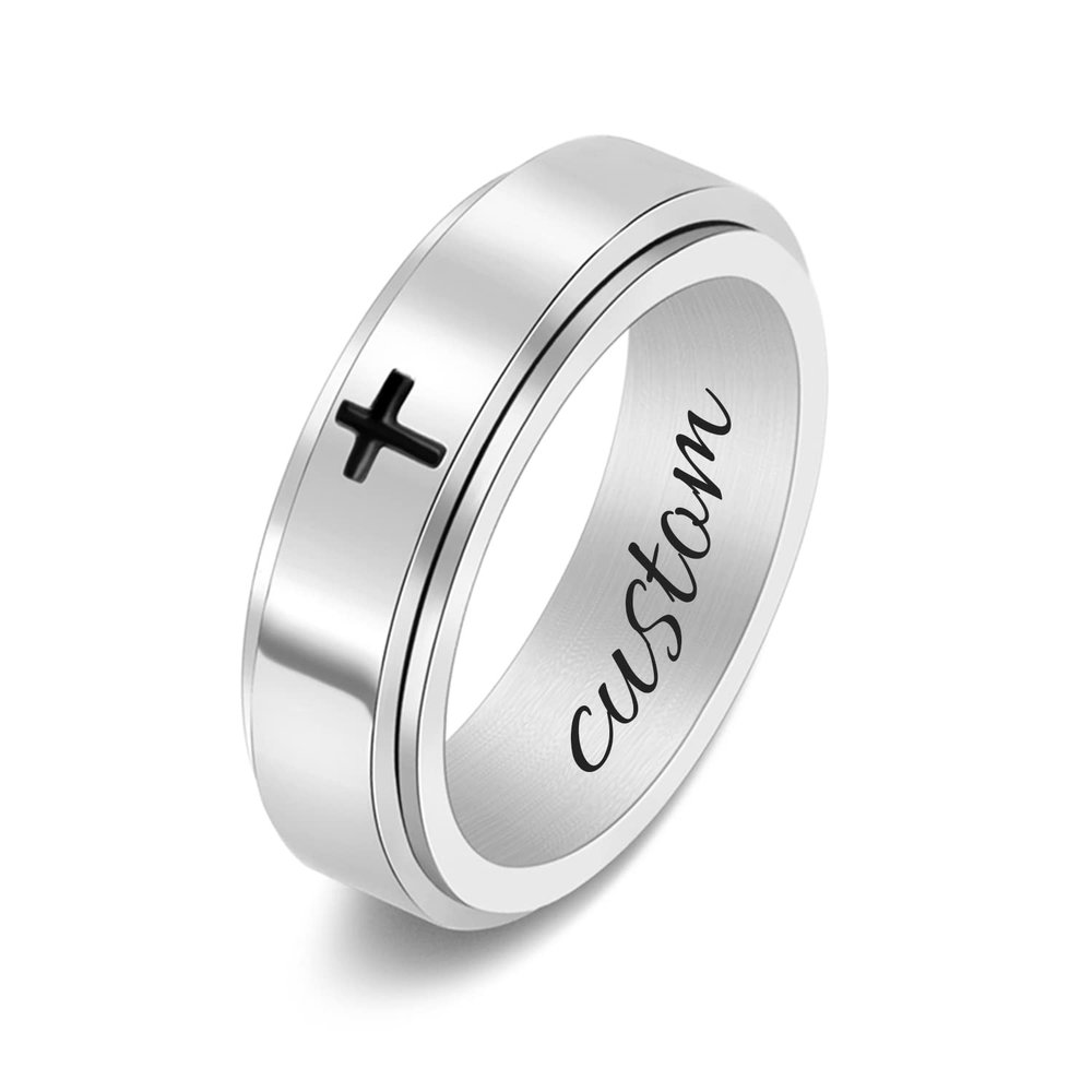 Fidget Rings for Anxiety for Women,Titanium Steel Mens Wedding Band Cross Fidget Spinner Ring Matching Promise Rings for Men in Silver