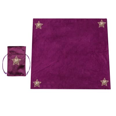 BLESSUME Altar Tarot Table Cloth Wicca Velvet Square Divination Tarot Cloth with Tarot Cards Bag Pouch (Purple)