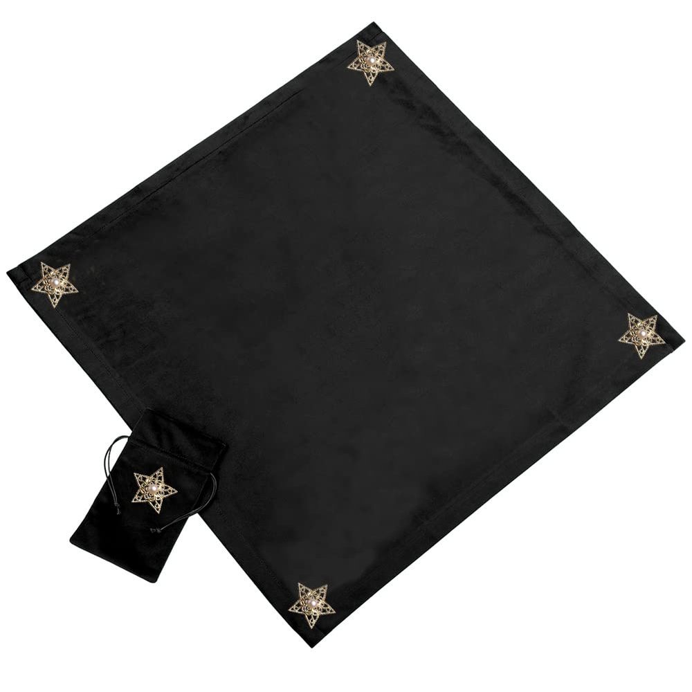 BLESSUME Altar Tarot Table Cloth Wicca Velvet Square Divination Tarot Cloth with Tarot Cards Bag Pouch (Black)