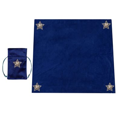 BLESSUME Altar Tarot Table Cloth Wicca Velvet Square Divination Tarot Cloth with Tarot Cards Bag Pouch (Blue)