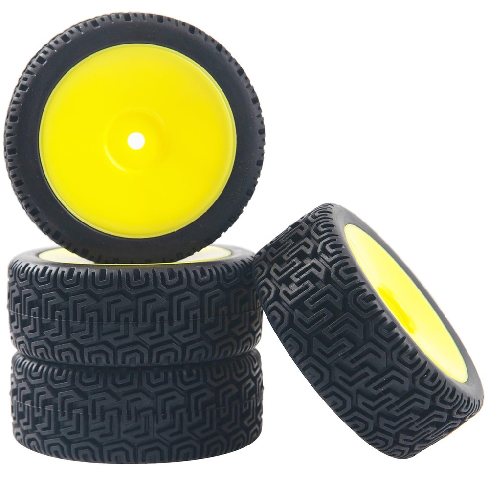 HIRCQOO RC 12mm Hex Hub Wheel Rims & Rubber Tires Compatible with HSP Tamiya HPI Kyosho 1/10 On-Road Touring Car WLtoys 1/14 144001 Traxxas 1/16 Slash RC 1/18 A959B Buggy (Yellow)
