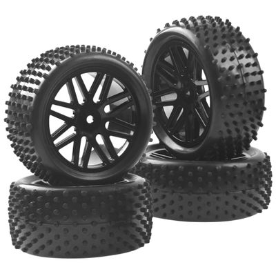 HIRCQOO 16-Spoke OD 86mm/3.38'' 16-Spoke 12mm Hex Hub Wheel Rims & Rubber Tires Compatible with Redcat Tornado HPI HSP Kyosho Losi 1/10 Scale Off Road Buggy (Black)