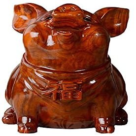 LSHAOBO Rosewood Fu Pig Piggy Bank Change Coins Banknotes Living Room Decorations Wood Carving Ornaments
