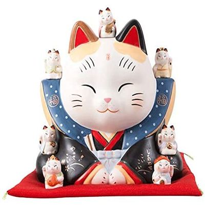 LSHAOBO Japanese Yakushi Kiln Seven Lucky Gods Lucky Cat Piggy Bank Shop Large Decoration Home Office Gift