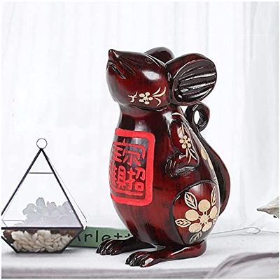 LSHAOBO Mouse Piggy Bank, Wood Carving Home Crafts Decoration, Birthday Gift, 19.5  14  25Cm
