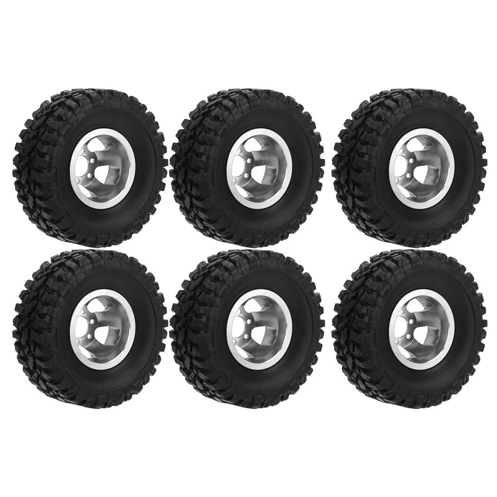 Rc Wheels and Tires, Rc Rubber Tires with Aluminum Alloy Wheel Hub Replacement for C14 C24 C34 C44 B14 B24 B16 B36 Rc Car Model(Silver) Car Model Accessory