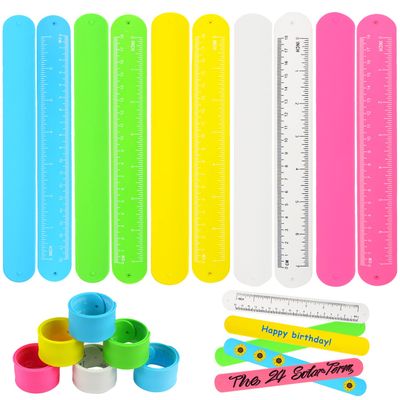CCINEE 20PCS Silicone Ruler Slap Bracelets, Assorted Ruler Snap Bracelets Colorful Silicone Wristband with Scale for Kids Craft Classroom Prizes Gift Exchange Party Favors