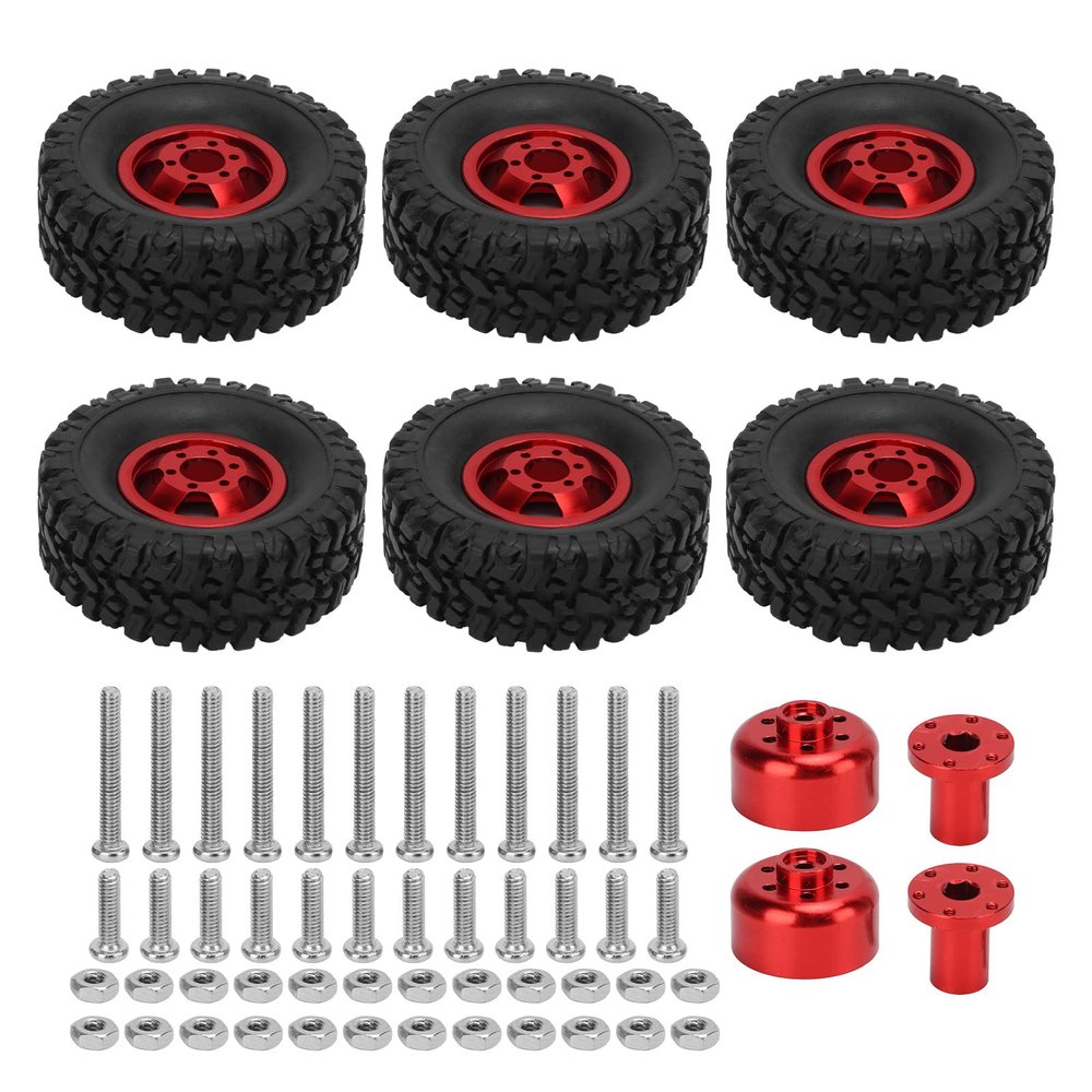 SUNGOOYUE Rubber RC Car Tires with Aluminum Alloy Wheel Hub Wheels and Tires for B24 B16 B36 4WD C14 C24 C34 C44 RC Car(red)