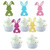 30 Pack Easter Rabbit Cupcake Toppers Glitter Colorful Bunny Cupcake Food Picks Happy Easter Themed Baby Shower Kids Birthday Party Cake Decorations Supplies view 1