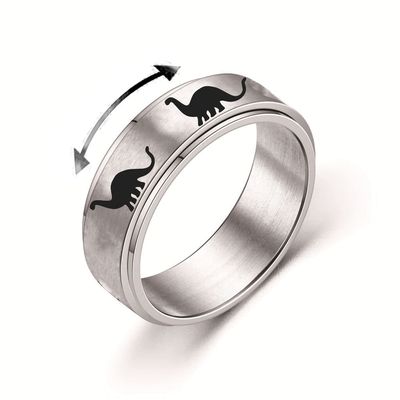 INENIMARTJ Dinosaur Fidget Rings for Women Men Stainless Steel Spinner Ring Dinosaur Anxiety Ring Jurassic Dinosaurs Anxiety Spinning Ring (D plesiosaurs, 10)