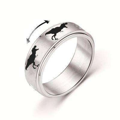INENIMARTJ Dinosaur Fidget Rings for Women Men Stainless Steel Spinner Ring Dinosaur Anxiety Ring Jurassic Dinosaurs Anxiety Spinning Ring (A Tyrannosaurus, 8)
