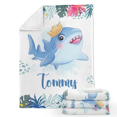 Personalized Baby Blankets with Name, Customized Baby Blankets for Boys- Shark Baby Blanket, Best Gift for Baby, Newborn, New Mom, Super Soft Plush Fleece, 30 x 40 inch