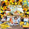 Construction Birthday Party Supplies with Dump Truck Digger Bulldozer Balloons Construction Background,Confetti Balloons,Yellow, Black, Orange Balloons for Kids Birthday Party view 2