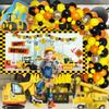 Construction Birthday Party Supplies with Dump Truck Digger Bulldozer Balloons Construction Background,Confetti Balloons,Yellow, Black, Orange Balloons for Kids Birthday Party view 3