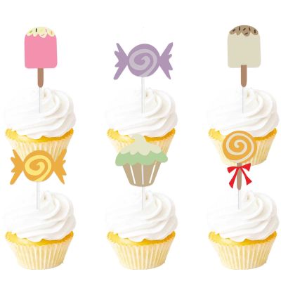 18pcs Glitter Candyland Sweet Dessert Cupcake Topper Lollipop Candy Theme Decor Supplies Baby Shower Boys Girls Happy Birthday Party Decorations
