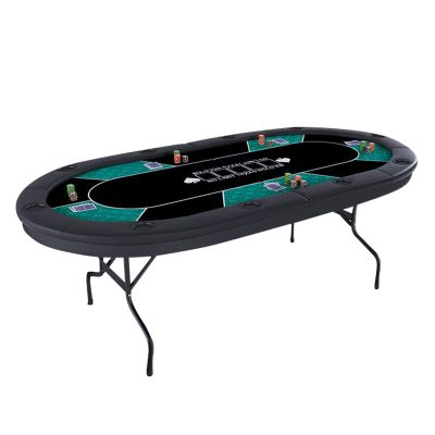 Foldable Poker Table 10 Playes, Oval Portable Texas Hold'em Poker Table with Faux Leather Padded Rails and Cup Holders, for Casino Leisure Game Blackjack Board Game