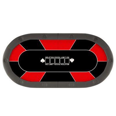 Folding Poker Table Top 78inch x 39inch Oval Card Table with Cup Holders for 10-Players, Casino Texas Poker Mat for Patio Garden Indoor Outdoor Game (Color : Red)